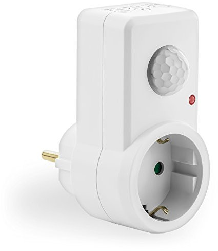 deleyCON 1x Infrarossi Rilevatore di Movimento per Prese Interne Controllo Della Luce 120° Area di Lavoro Portata 9m Sensore di luce Integrato Sensibilità Regolabile Bianco