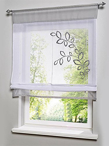 Römische simpvale – 1 Stück Duschvorhang Blätter Plissee Fenster Wandaufkleber für Küche, Bad und Schlafzimmer, Blumenmuster ancho 60cm / alto 120cm grau
