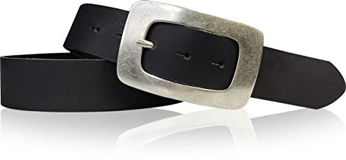 FRONHOFER Damengürtel echtes Rindleder 4 cm Breite 2-3 mm flach Gürtelschnalle 9,5 x 6 cm altsilber wechselbar per Druckknopfsystem für Jeans Taille Kleider Röcke