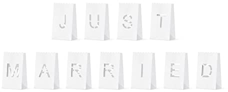 PartyDeco Papierlaterne Just Married Hochzeit 19 cm x 11 Stück Lichttüten Windlicht Papiertüten weiß