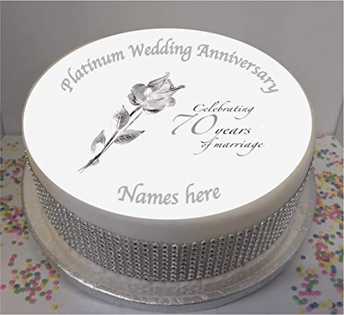Sprinkles & Toppers Ltd Personalised Platinum Wedding Anniversary 8 Edible Icing disc Cake Topper (Please Leave Personalisation Details as Gift Message)