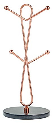 JEmarble Mug Holders with Copper Plated Standing(Black) Countertop Mug Tree, Coffee Mugs & Tea Cup Storage Rack, Coffee Counter Bar Accessory & Kitchen Organizer