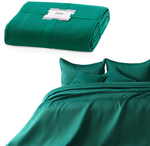 AmeliaHome Tagesdecke 200x220 cm dunkelgrün Bettüberwurf zweiseitig Carmen | Prägung Matt Satin