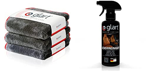 Glart 443TP Chiffons de Polissage, Polyvalents pour Motocyclette et Machine à Polir les Voitures, Anthracite avec Borde Rouge + Nettoyant cuir pour Voitures, Meubles, Sacs à Main, Vêtements de Moto