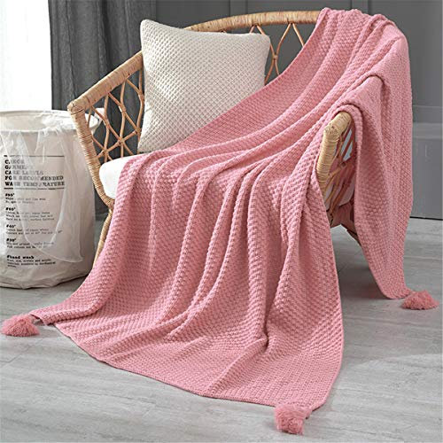 Hayisugal Boho Decke Wohndecke weich Strickdecke Sofadecke Kuscheldecke für Fernsehen oder Nap auf dem Stuhl Sofa und Bett, Rosa, 150 x 200cm