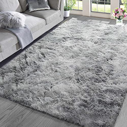 Calore Flauschiger Teppich Wohnzimmer Schlafzimmer Hochflor Anti-Rutsch Weich Moderne Teppiche Kinderzimmer (Grau Weiß, 160 x 200 cm)