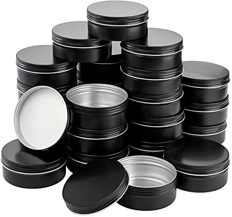 Foraineam 24 Pack 8 oz / 240ml Round Aluminum Tin Cans with Screw Top Lids - Large Metal Empty Tea Storage Case Jars - Spice Salve Hair Wax Cosmetic Cream Containers, Black