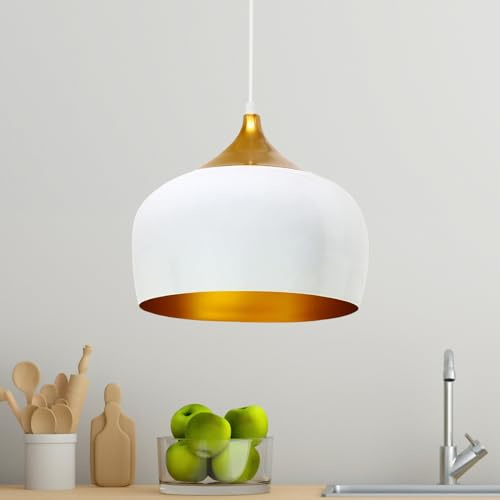 bamyum Kreis Küchenlampe Hängend Vintage Ø30 cm, Hängelampe Küche, Pendelleuchte Esstisch, Esszimmerlampe Weiß