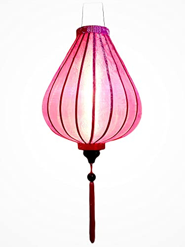 Lampion Asiatische Seide Rosa G - Durchmesser Ø 33 cm - Hoi An Laterne aus Stoff, Bambus und Holz - Vietnamesisches Kunsthandwerk und Asiatische Dekoration (Ref. G25-RO)