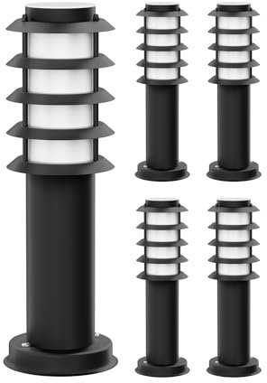 ledscom.de 5 pièces Lumière de chemin/Borne d'éclairage PORU pour l'extérieur, IP44, grille, 39 cm, noir, 1x E27 max. 40W