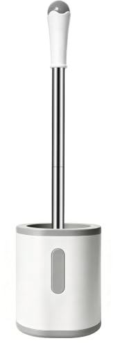 Cepillo y Soporte para Inodoro, Cepillo para Inodoro con Mango de Acero Inoxidable, Cabezal de Cepillo Duradero, denso, Limpieza Profunda, Base Estable a Prueba de Goteo, Mango Largo Antideslizante