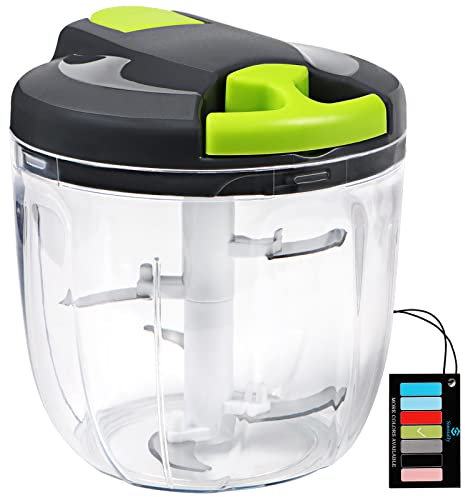 Sinnsally Manual Food Chopper Pull String,Hand Food Shredder,Onions Slicer Cutter Dicer,Garlic Slap Press,Manual Processor Vegetable Blender Chopping Onions (900ML)