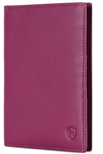 VON HEESEN® Reisepasshülle Leder Etui mit RFID-Schutz - Passhülle Passport Reisepass Mappe Hülle Organizer - Reiseorganizer für Damen & Herren (Pink)