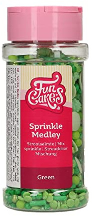 FunCakes Medley Paillettes Vert: Sprinkles de gâteau, bon goût, parfait pour la décoration de gâteaux, Mix sprinkles. 65 g.