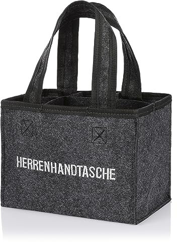 Nordstern Herrenhandtasche Filz Flaschentasche - Trendiger Bierträger für 6 Flaschen - Grau mit Trennwänden - Faltbar - 20x13x15 cm