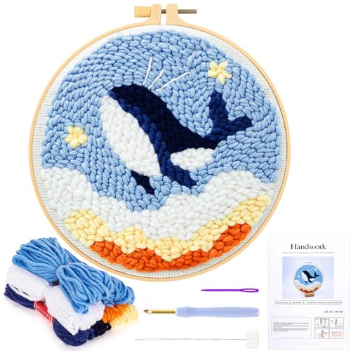 JSRQT Kit Punch Needle Debutant Wal Stanznadel Stickerei Starter mit Instruction Stanznadelstoff Muster Set für Kinder Erwachsene Embroidery Basteln DIY Stickrahmen