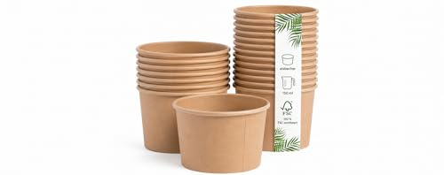 DeinPack 200 Eisbecher 150 ml | Universal Karton braun unbedruckt rund | Umweltfreundlich, Universal Karton, Für Eis, Dessert, Fingerfood, Vorspeisen, Snacks, Braun unbedruckt, Rund