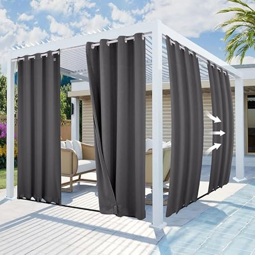Mingfuxin Outdoor-Vorhänge Wasserdicht Winddicht Patio-Vorhänge, Geprägtes Muster Thermisch Isolierte Verdunkelungs Sichtschutz Vorhänge Für Veranda, Pavillon, Vorhang Mit Ösen Oben Und Tab Unten