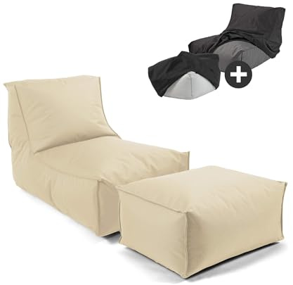 mokebo Sitzsack mit Hocker und Schutzhülle für Kinder & Erwachsene 'Der Sundowner', Bean Bag mit Füllung oder Bodenkissen für Indoor & Outdoor, auch als Liegekissen oder Liege in Eukalyptus Grün