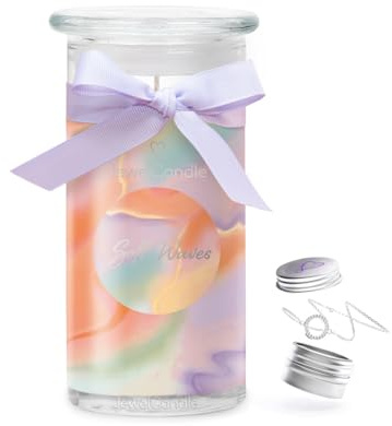 jewelcandle JuwelKerze Soft Waves Armband Silber - Schmuckkerze 80 Std - große Duftkerze im Glas mit frischem Duft - Kerze mit Schmuck - Geschenke für Frauen