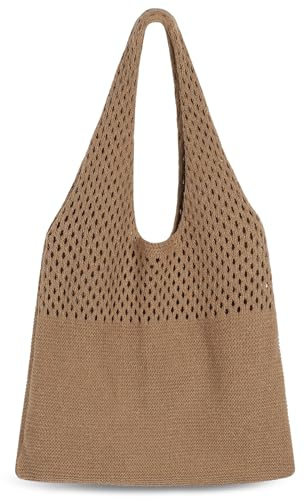 Etercycle Strandtasche Damen Häkeltasche für den Sommer, Umhängetasche Netz-Stricktasche für Reisen Einkaufen und Alltag (Dunkelbraun)