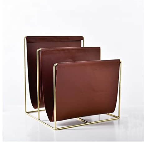GLigeT Aktenmagazinhalter Nordic Modern Metal Leather Magazine Storage Rack Desktop-Ordnerhalter Zeitungsständer, tragbares Bücherregal for Zuhause, Büro, Bibliothek Zeitschriftenhalter