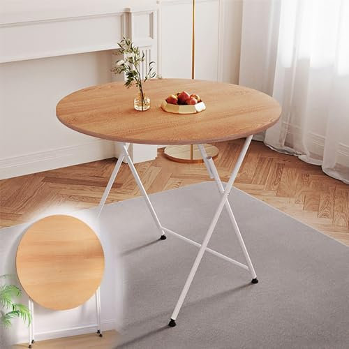 ZYBOWAYL Klapptisch aus Holz Φ80cm Rund Gartentisch Klappbar Esstisch Balkon Couchtisch mit Beinen aus Schmiedeeisen Platzsparend Küchentisch für Indoor Outdoor Bistro(Color:A)