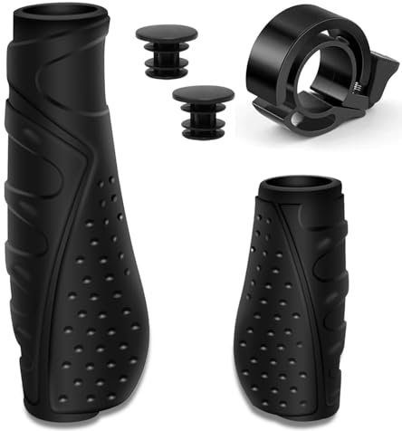 Fahrradgriffe Ergonomisch Lang Kurz, Fahrrad Griffe/Lenkergriffe für Drehgriffschaltung, 22mm Universal Fahrradlenker Griffe mit Bike Bell für MTB-Mountainbike, BMX, Faltrad, Cityrad,Rennra