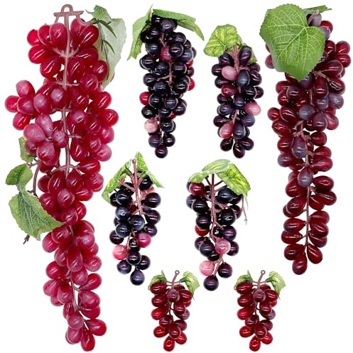 Woohome 8 Uvas Artificiales, Violeta Uvas Realista Decoración Simulación Uvas Artificial Lifelike Fruta para Frutas Accesorios, Frutas Decorativas