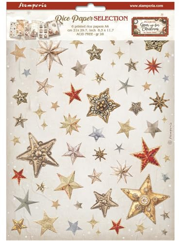 Stamperia Surtido de seda de paja para Navidad, DIN A4, 6 unidades, diseños navideños, papel decorativo, papel de scrapbooking