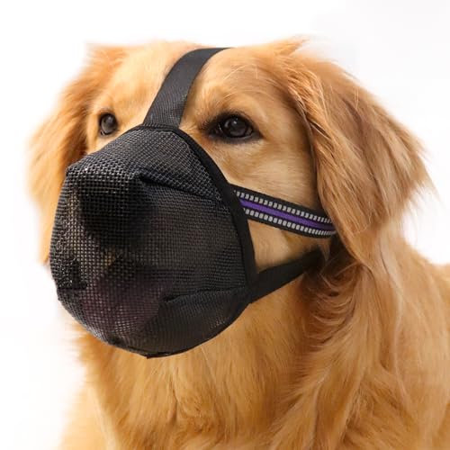 Maulkorb Mittlere Hunde, Hundemaulkörbe mit Klettverschluss, Atmungsaktive Hunde Maulkorb, Haustiermaske Hundemaulkorb mit Reflektierendem & Verstellbarem Riemen (XL)