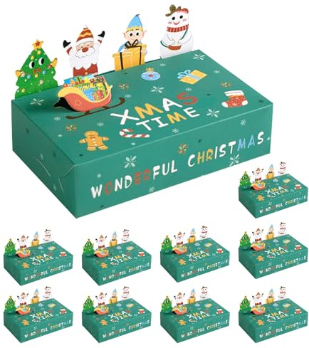 KASESSS 10Pcs Geschenkbox Weihnachten, Faltbare Keksschachtel Weihnachten, Geschenkkarton Weihnachten, Grün Geschenkboxen Weihnachten, Keksboxen Weihnachten für Bäckerei Schokolade Pralinenschachtel