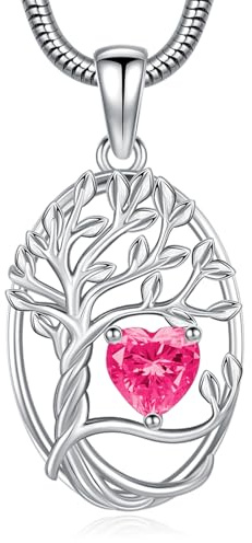 Eusense Arbre de vie Collier Pierre de Naissance Pendentif Coeur Collier Arbre de vie Pendentif Anniversaire de Mariage saint Valentin fête des Mères Bijoux Cadeau pour Femmes Filles