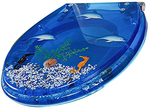 Abattant WC avec Frein de Chute, Lunette WC, Cuvette WC, Lunette de Toilette en Résine, Facile à Installer(Dolphin Seahorse)