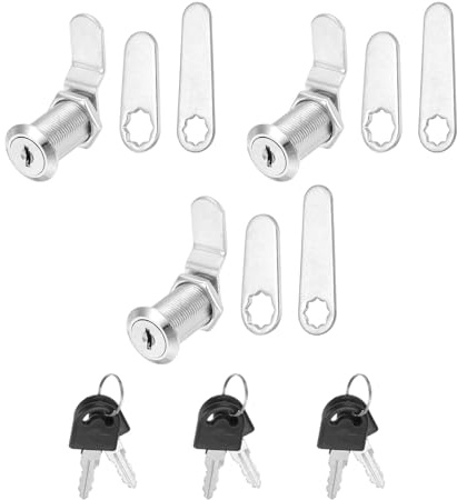 PATIKIL 1-1/8 tum nycklade lika-skåplås med nyckel, 3-pack kamersättningslås cylinder verktygslåda lås för husbil låda förvaringsvagn brevlåda, silver