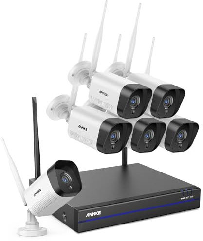 ANNKE WLAN Überwachungskamera Set Aussen Kabellos, 5MP Full HD Überwachungssystem, 10CH 5MP NVR mit 6X Überwachungskameras, Personenerkennung, 2-Wege-Audio, Arbeit mit Alexa, IP67, Keine Festplatte