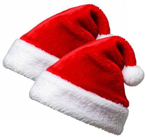 LORIPET Cappello Babbo Natale Adulto Unisex, Cappello Natale in Peluche Morbido per Adulti e Bambini, 2 Pezzi Rosso e Bianco