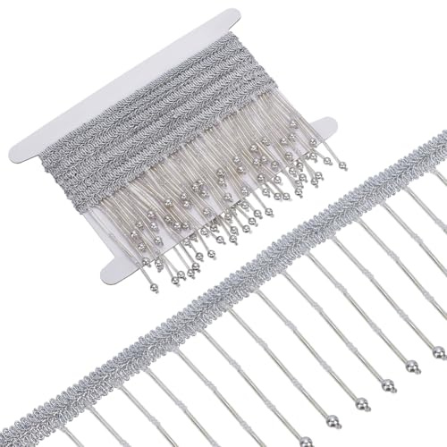 FINGERINSPIRE Borla de flecos de cristal gris claro de 2 m, 10,5 cm, cintas de fibra con borde de borla para colgar, para costura, boda, vestido de novia, cinturón, cortina para la cabeza