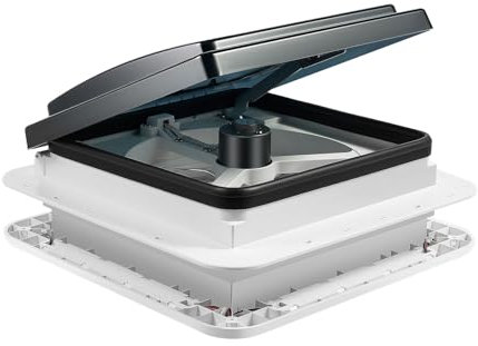 Caravan Roof Vent Fan, 12V Silent Motorhome Vent Fan with LED Light & Insect-Proof Screen, 10 Blades Air Inlet Outlet Caravan Skylight, for Opening Size 11 x 11in RV Trailer