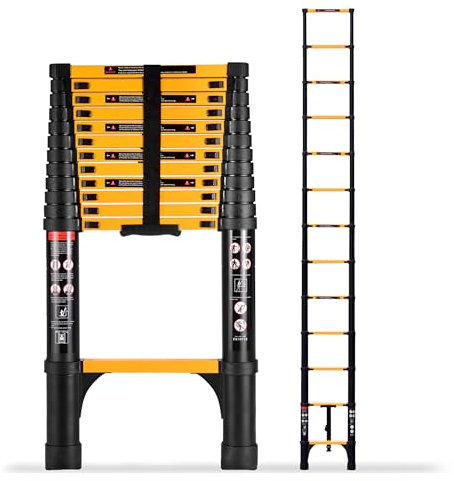 SINMEIRUN Telescoping Ladder, 16.5 FT, Aluminum Extension Ladder, 330 lbs Capacity, Collapsible Multi-Purpose Ladder for Home, Roof and RV; Yellow