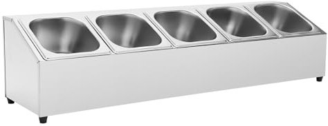 TanjcXliu Contenitore in acciaio inox Gastro Gn per accessori per la ristorazione, contenitore in acciaio inox, 5 contenitori da 2 l, 86 x 22,5 x 22 cm, per cucina e ristoranti