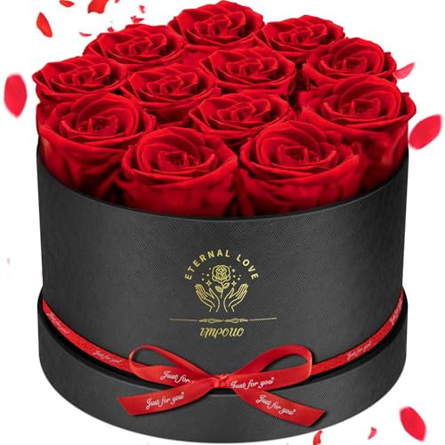 Impouo 12 Konservierte Roses, Infinity Roses Geschenke für Sie, Ewige Roses Muttertagsgeschenke für Mama, Geburtstagsgeschenke für Frauen-Rote Rose