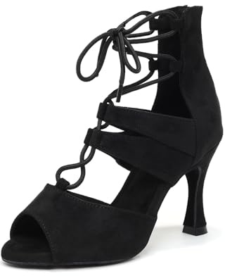 ZYXWVU Latin Dance Boots Dam Öppen Tå Sås Tango Bachata Samba Sexig Praktisk Prestanda, Svart 9 cm, 37 EU