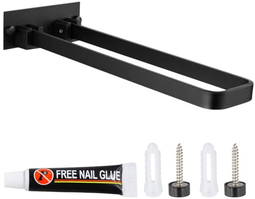 Toalleros de Baño Sin Taladro 23cm Toallero Adhesivo Doble Barra de Acero Inoxidable, Toallero de Baño Giratorio 90° y Plegable de Doble Barra con Accesorios de Montaje, para Baño y Cocina