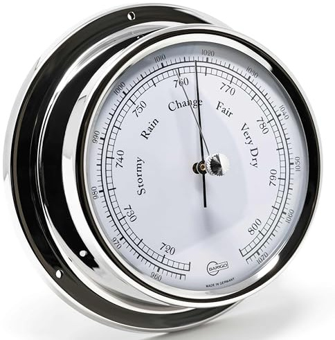 BARIGO 184RFPO REGATTA Barometer, Glas, Edelstahl-Gehäuse poliert | Luftdruckmesser, Druckmessgerät, maritimes Design, 125x40 mm Breite/Tiefe, Made in Germany