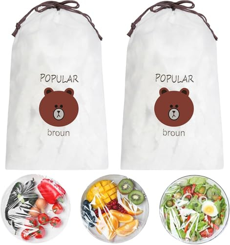200PCS Plastic Cling Film Fresh Keeping Bags Food Covers Plastic Stretch for Fruit Preservation and Food Storage