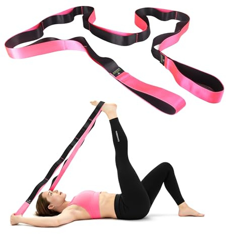 TAVIEW Cintura da Yoga per Allungare – Fascia Elastica con 13 Passanti – Cintura Elastica per Pilates – Dispositivo di Fisioterapia per Una Migliore flessibilità