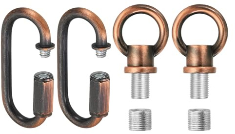 PATIKIL M10 Fine Thread Lamp Female Loop Holder with M12 Adapter Chain Quick Link, Lifting Eye Nut Hook Ring Structural Support to Chandelier, 44 lbs Load Red Bronze Pack of 2