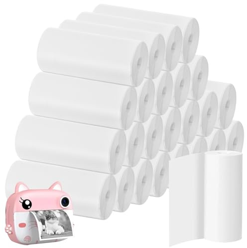 Thermopapier Kinderkamera - 25 Rollen 57mm x 500 mm Weiß Nachfüll Druckpapier Thermodrucker Papier, Thermopapier für Scrapbooking, Fotos, Notizen, Etiketten, Aufkleberpapierrolle und Kassenrollen