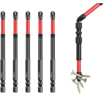 HUHAO 5PCS FPH2 Impact Screwdriver Bit Set - S2 Steel 110mm Slotted Heads 1/4 Inch Hex Shank, CNC Machined Tips with Magnetism, Cross Slot Screw Driver Drill Bits Used Electricians